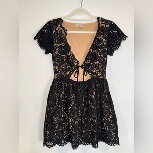 Black Lace Tie Front Dress